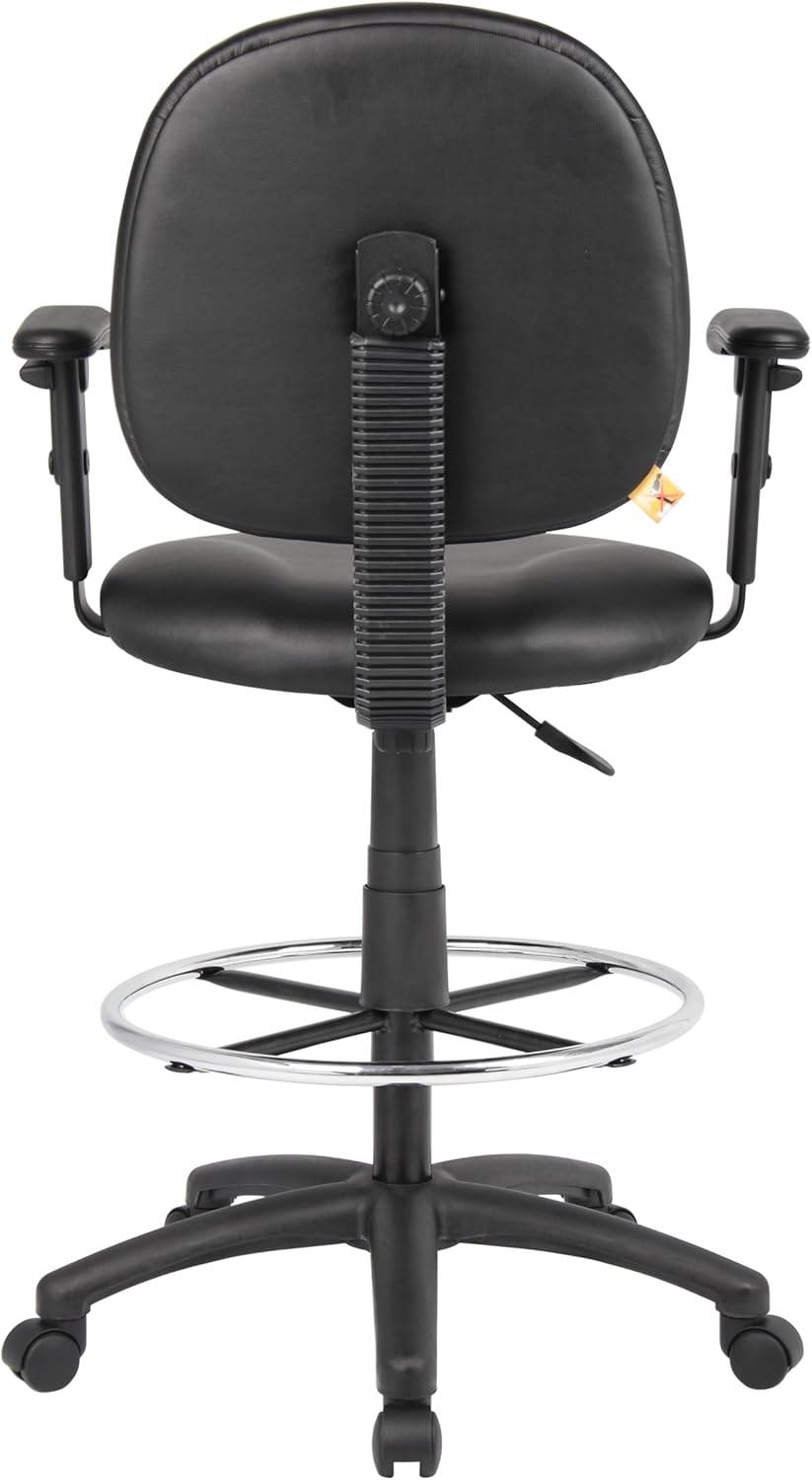 Boss Office Products B1691-CS Stand Up Caressoft Drafting Stool with Adjustable Arms in Black, Vinyl