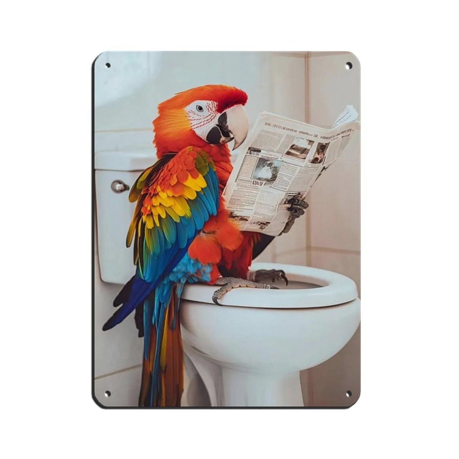 Parrot Sitting on Toilet Reading Newspaper Retro Poster Metal Tin Sign Chic Art Retro Iron Painting Bar People Cave Cafe Family Garage Poster Wall Decoration 12x16inch(30x40cm)