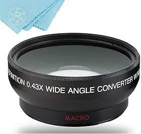 Big Mike's Lente grande angular e macro de 49 mm 0,43x para filmadoras Panasonic HC-WXF991K, HC-VX981K, HC-X900/M, HC-X920K