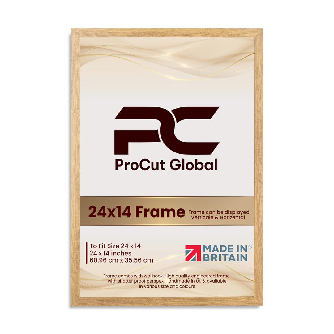 Procut Global 24X14 Oak Picture Frames – Sleek Wooden Photo Frame with Shatterproof Perspex for Wall or Tabletop – Perfect for Posters, Certificates, Prints–Multiple Sizes & Colors Available
