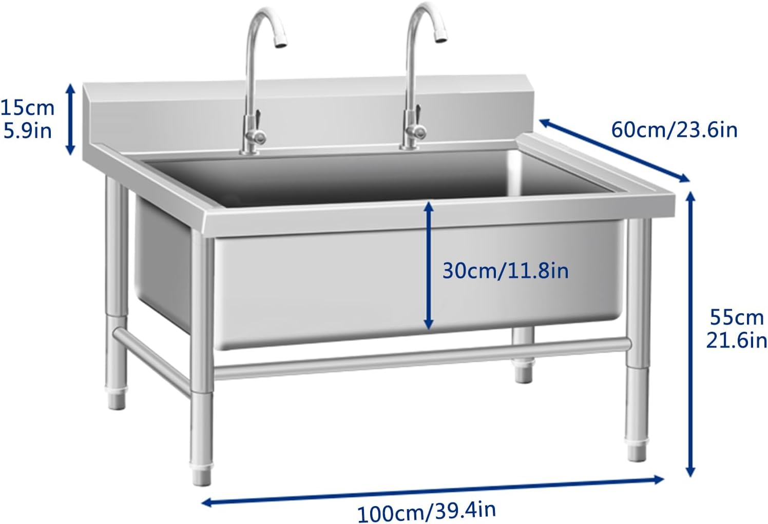 Commercial Floor Mop Sink,Floor Mount Mop Sink/Basin,Stainless Steel Mop Service Basin,Indoor Outdoor Utility Mop Bucket,Laundry Room Slop Sink,with Drain Assembly,24in/60cm(40in/100cm)