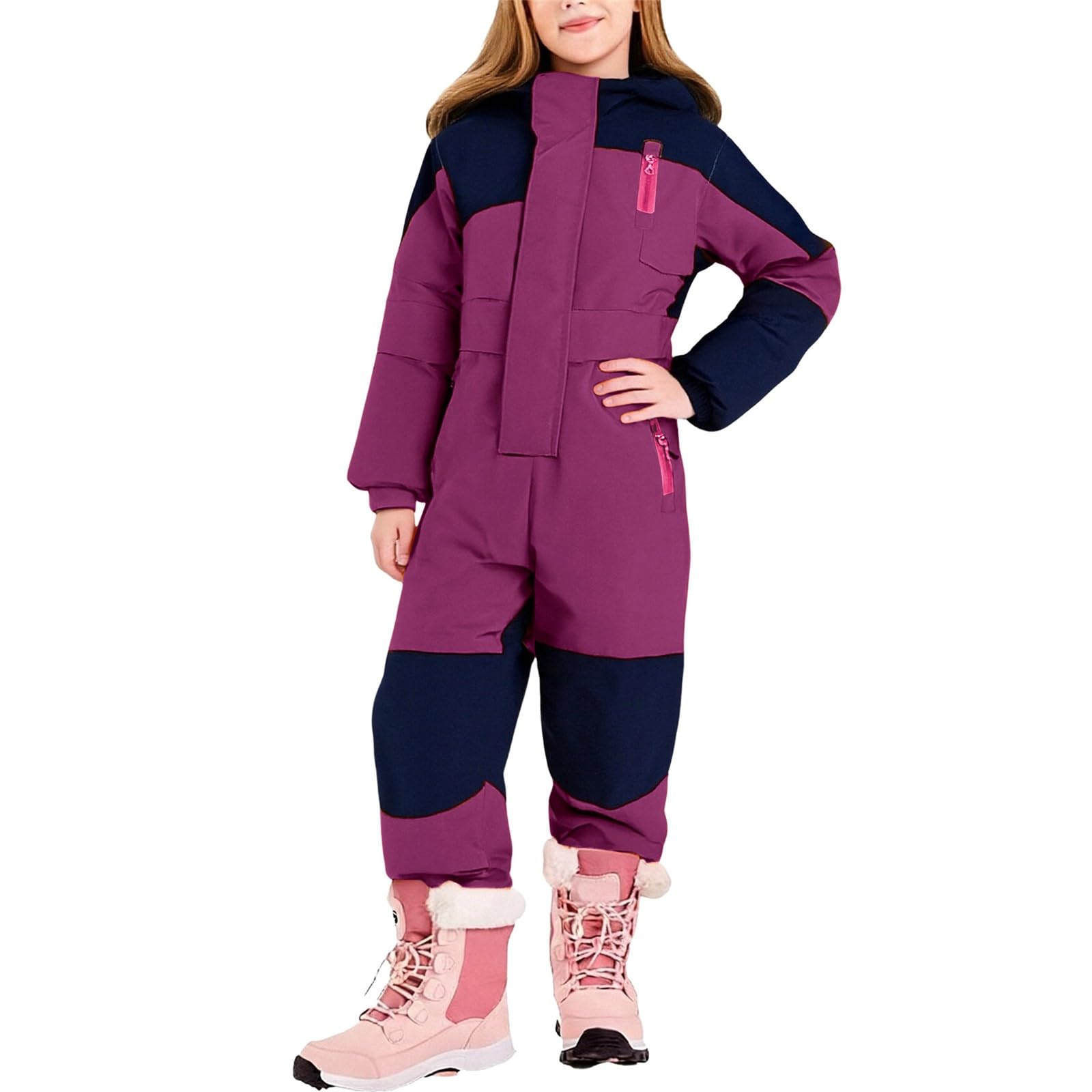 Trajes de esquí para niños clásico traje de nieve de una pieza con bolsillos para niños unisex grueso mono de nieve resistente al viento impermeable mono de esquí para niños pequeños mono cálido al
