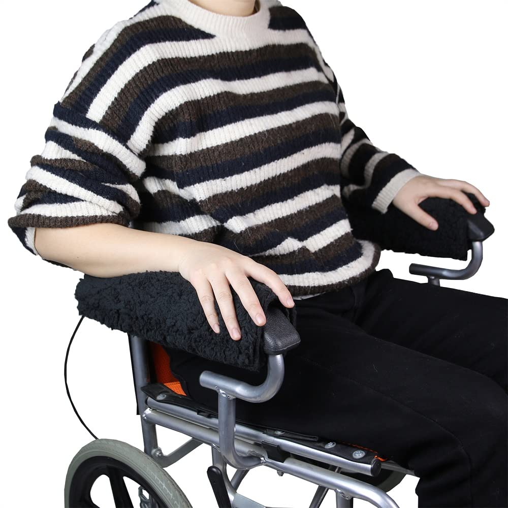 Namvo - Funda para reposabrazos de Silla de Ruedas (par) - Almohadilla de Piel de Oveja de Espuma viscoelástica para Silla de Oficina y Transporte - Accesorios de cojín de Apoyo Suave (Negro)