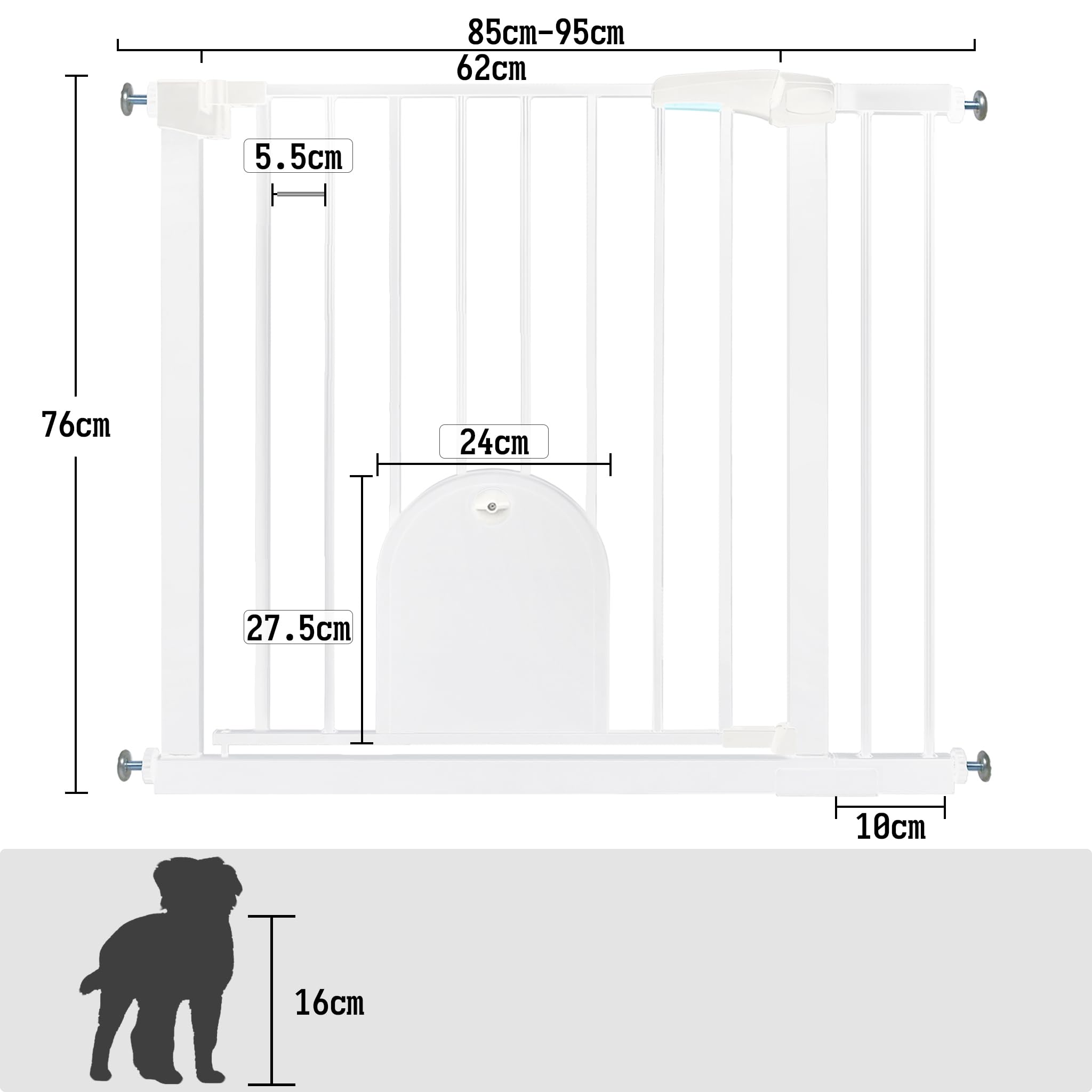 FIVMEN Barrera de Seguridad para Puerta y Escalera Puerta de Seguridad para Bebés Sin Perforaciones Cierre Automático Valla Seguridad Infantil con Puerta para Perros y Gatos, 85-95 cm Blanco