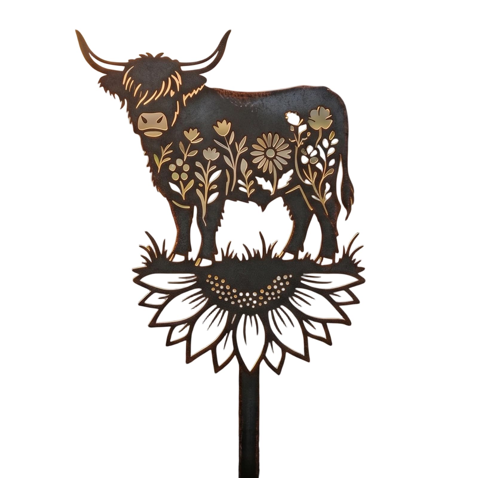 Introti Highland Cow Metal Garden Stakes Decorative Garden Yard Stakes Sign Lawn Ornament Iron Art Garden Decoration Stake for Garden Lawns Courtyard Flower Beds