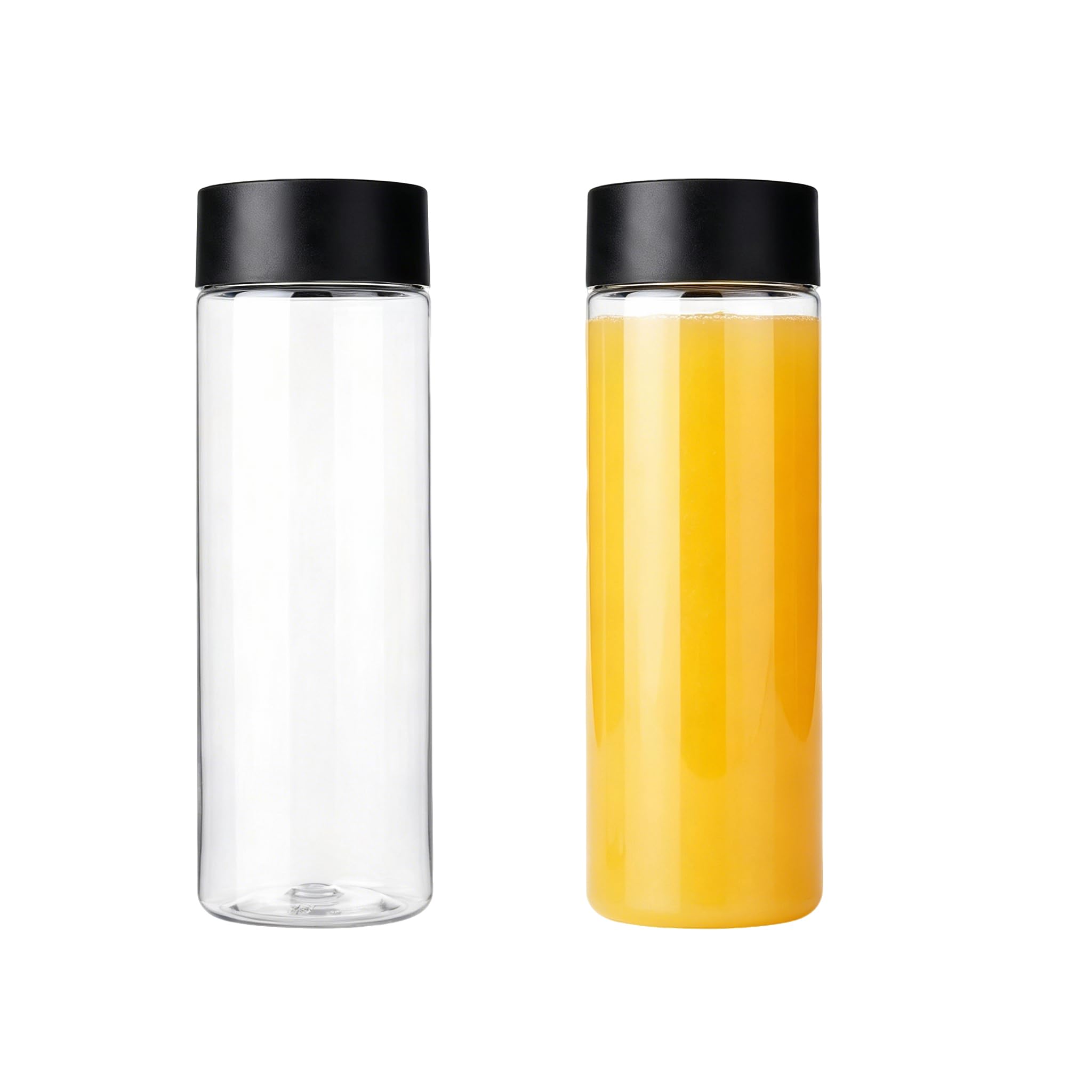 Transparente PET-Kunststoff-Saftflaschen mit schwarzem Deckel, leere Smoothie-Flaschen, wiederverwendbare Getränkeflasche zur Aufbewahrung von Saft, Milch, hausgemachten Getränken, Zucker, 2 Stück Küche, Haushalt & Wohnen