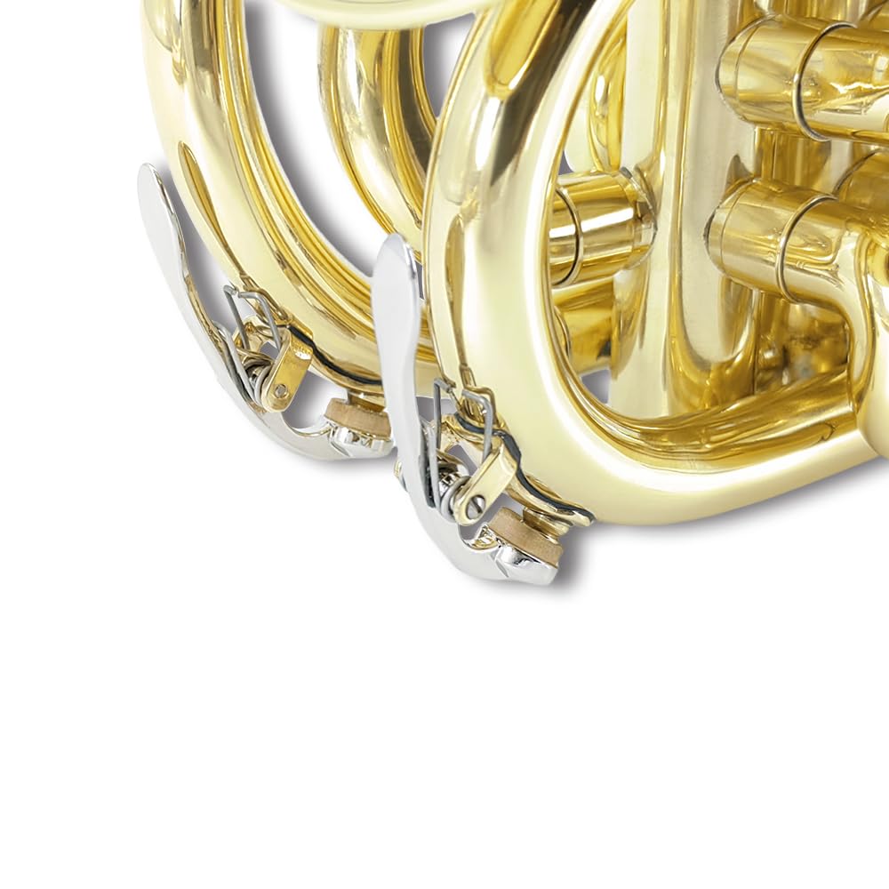 Tromba tascabile professionale in ottone, finitura laccata, con custodia per il trasporto e accessori per la pulizia per principianti e musicisti (oro)