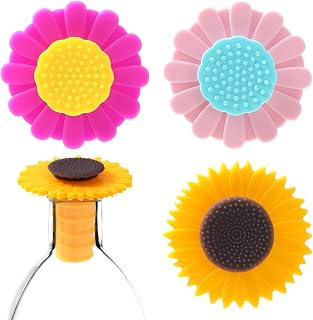 Sunflower Wine Bottle Stopper, 3 Pcs Silicone Cute Wine Stoppers for Wine Bottles, Colorful Reusable Wine Corks for Keep Wine Champagne Fresh (Yellow, Pink, Purple)
