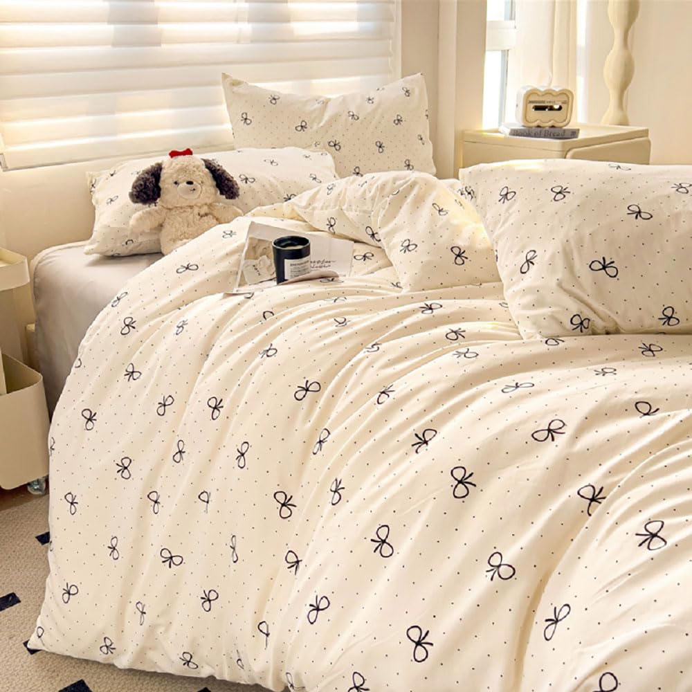 Covebett Black Bow Duvet Cover Sets Single Black and White Bows Cute Microfiber Bedding Set 2pcs Aesthetic Girls Women Bowknot Bow tie Quilt Cover 135x200 with Zipper Closure and 1 Pillowcase 50x75 cm โ image 1