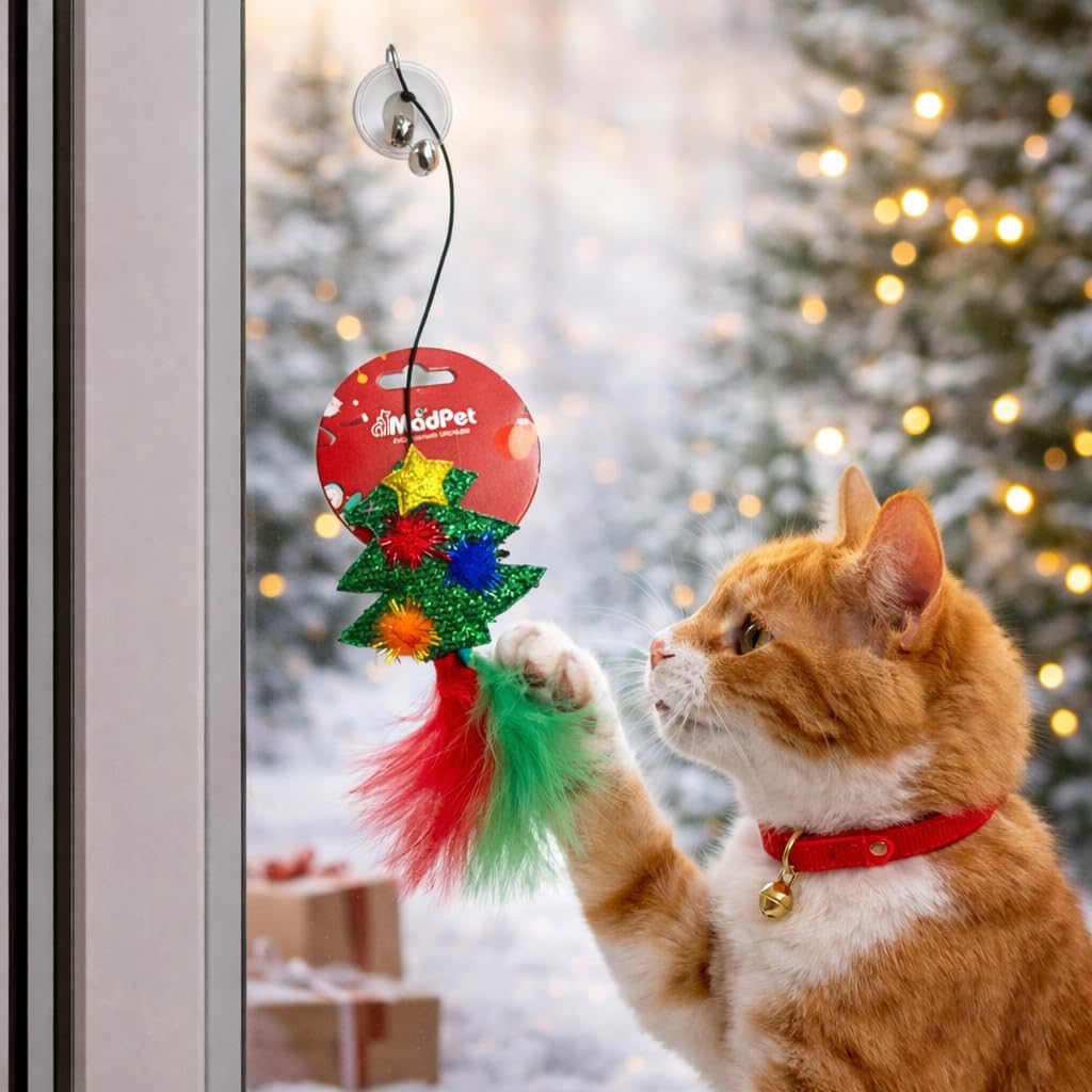 MADPET Noel Temalı Kedi Oyuncağı Kardan Adam Figürlü – Tüylü Kuyruklu, Zilli ve Askılı Kedi Oyuncağı – Avlanma ve Oyun İçgüdüsünü Destekler – Yılbaşı Özel Tasarım