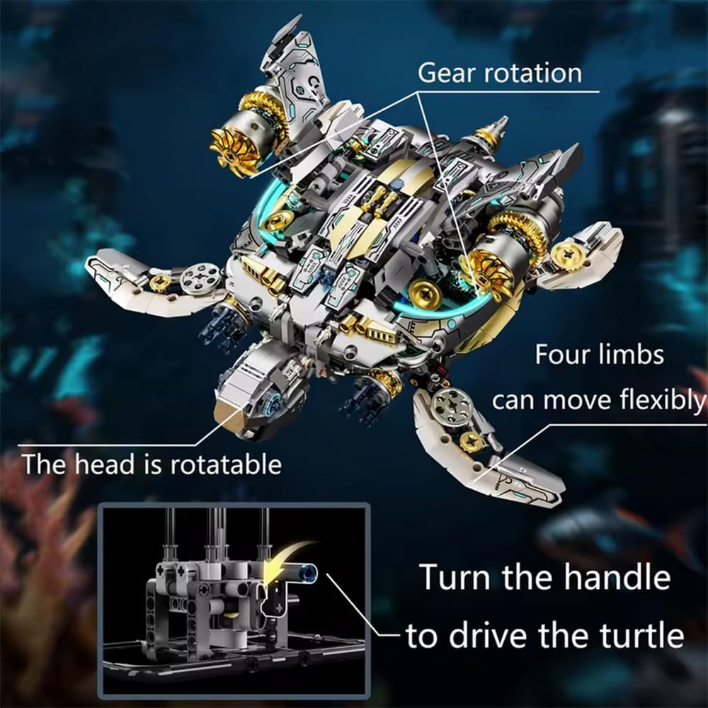 Mechanical Sea Turtle Building Block Set - STEM Toys for Boys & Girls 8-12+, Deep Sea Ocean Creature Kit, Home/Office Decor with Light, Great Gift for Kids & Adults (1277 PCS) - Image 4