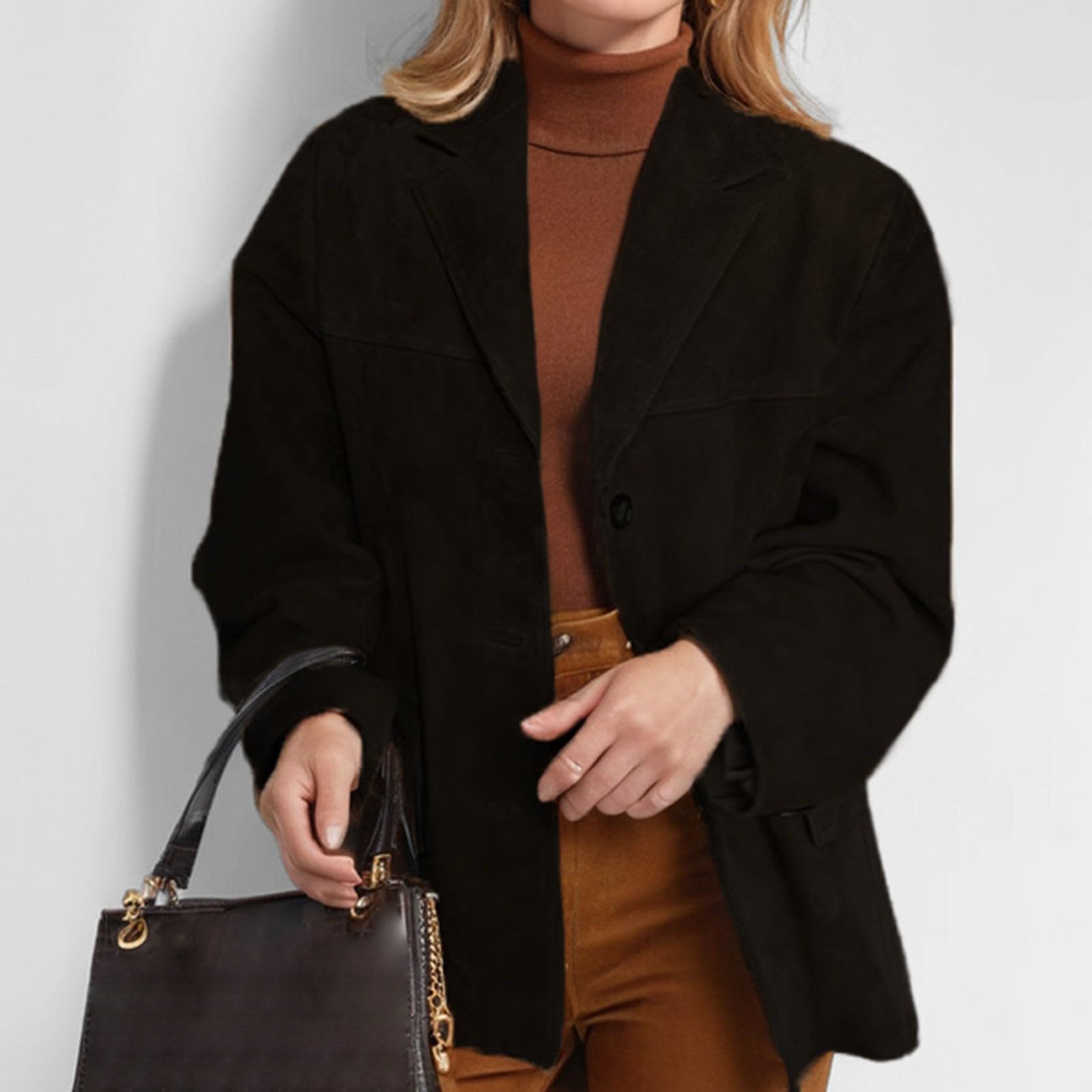 Blazer long pour femme - Noir - Tenue d'affaires - Veste élégante - Courte - Oversize - Costume traditionnel - Manteau court - Long blazer festif - Cardigan élégant