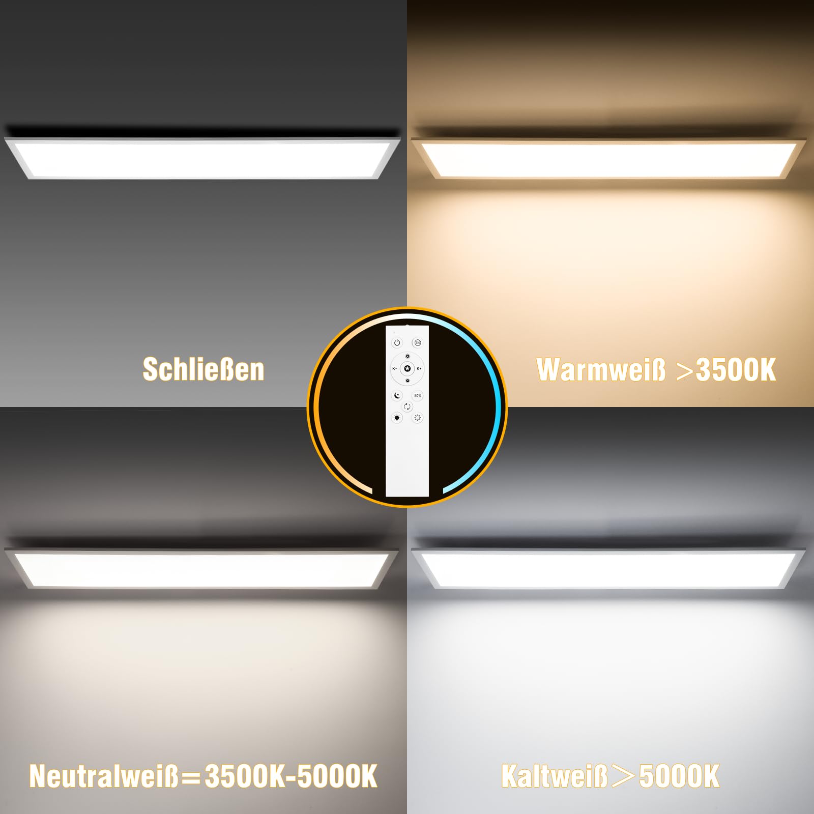 Oraymin 3x LED Panel 120x30cm Deckenleuchte Dimmbar mit RGB, 40W 4800LM Deckenlampe mit Fernbedienung, Speicherfunktion, 3000K-6500K Lampe für Wohnzimmer Schlafzimmer Küche Büro