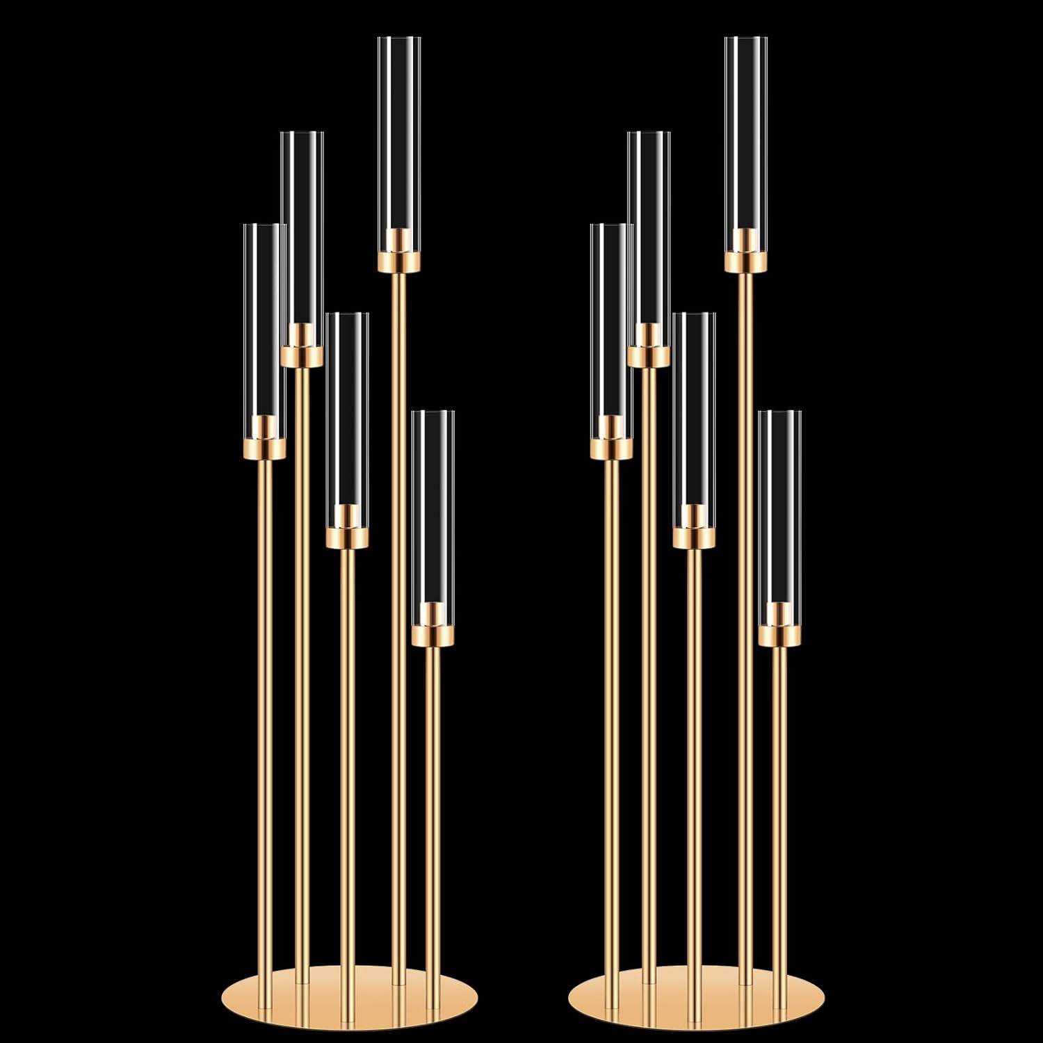 2 Set 5 Arm Gold Candle Holder with Acrylic Lampshade, 41.3'' Tall Candlesticks Holder for Christmas Wedding Housewarming Gift,Metal Candle Holders Candlestick Centerpiece,Fit 0.87'' LED Candle