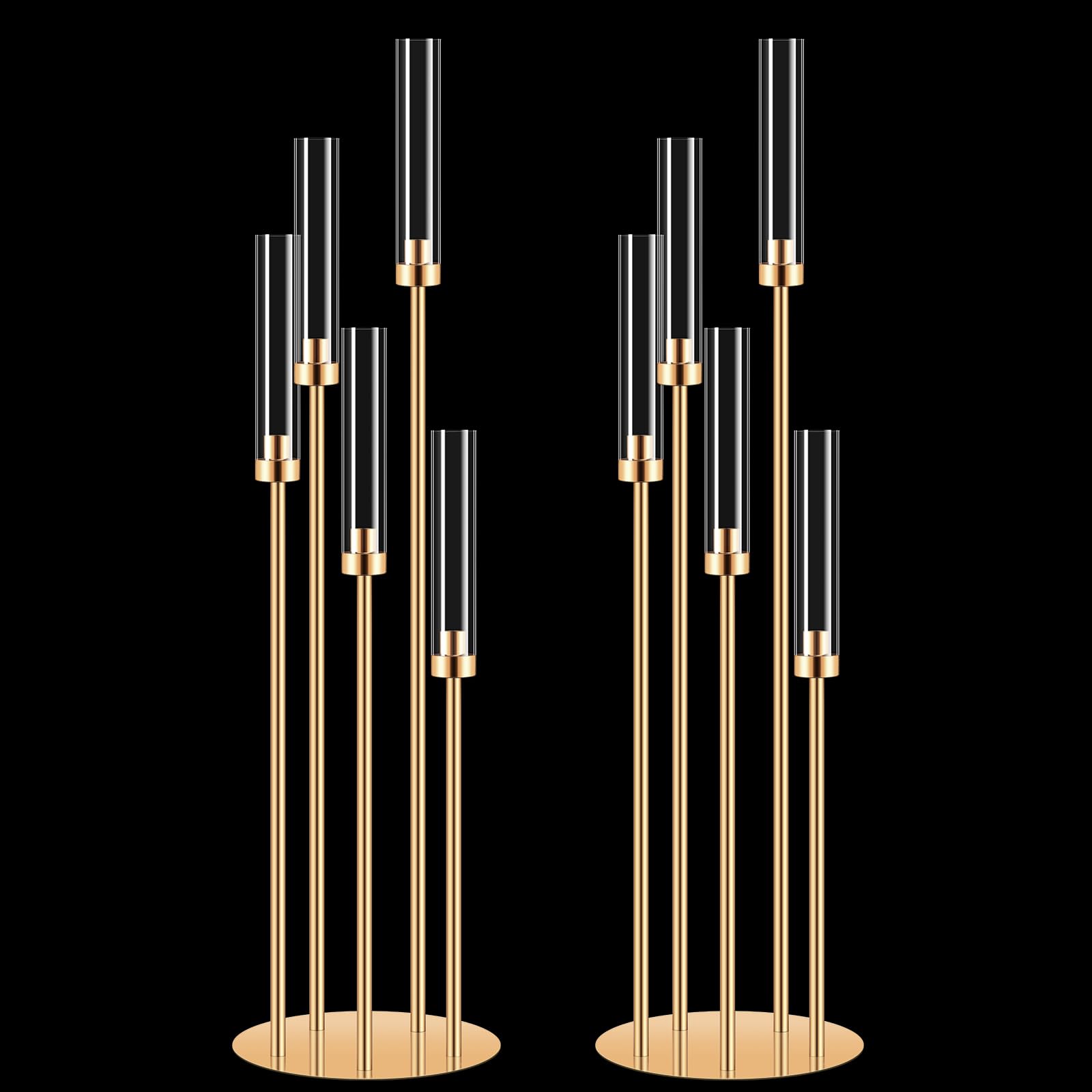 2 Set 5 Arm Gold Candle Holder with Acrylic Lampshade, 41.3'' Tall Candlesticks Holder for Christmas Wedding Housewarming Gift,Metal Candle Holders Candlestick Centerpiece,Fit 0.87'' LED Candle