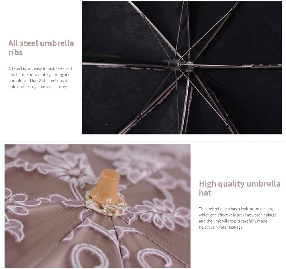 Katutude Flower Lace Parasol Wedding Lace Bridal Umbrella UPF 50+ UV Protection Sun Umbrella Vintage Embroidery Umbrella Portable Folding Umbrella for Rain Windproof Travel Umbrella with Storage Bag
