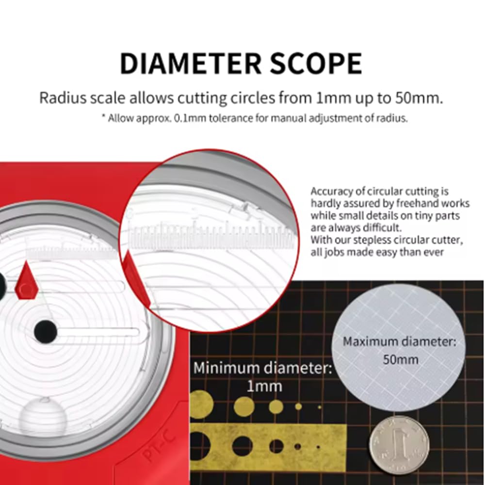 All-in-One Circle Cutter for Model Making, Precision Adjustable Circle Cutter Tool,Craft Punch Tool for Model, RC Cars, DIY Hobby Projects (PT-C (with one Blade))