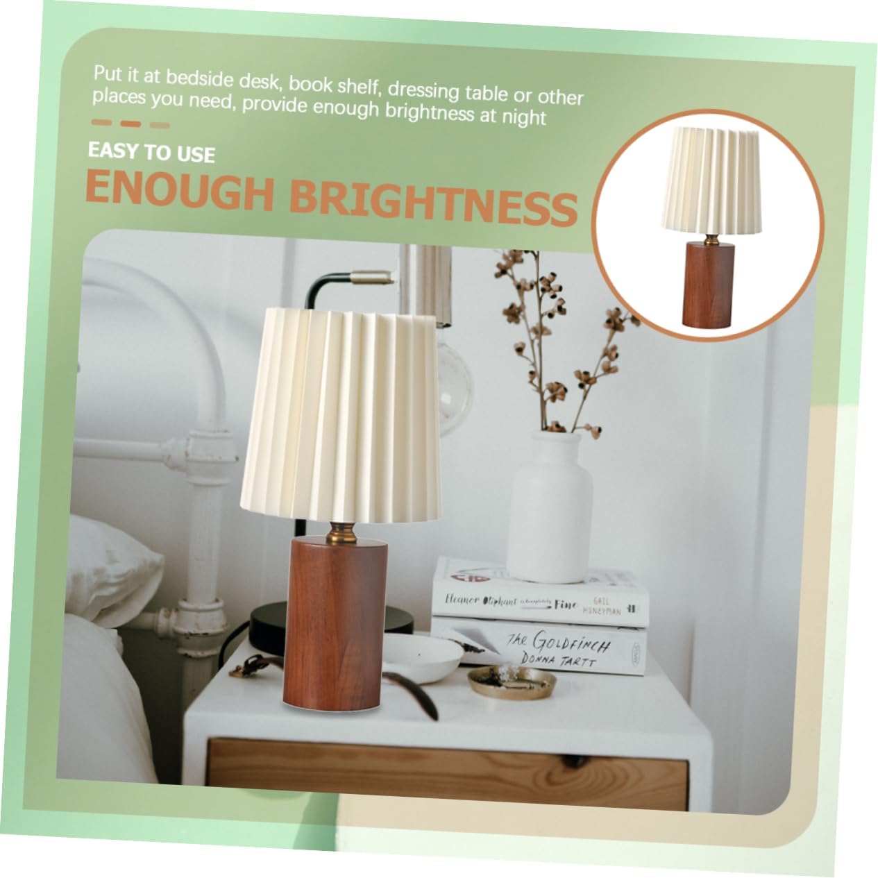 Vaguelly Pleated Desk Lamp Wood Base Aesthetic Bedside Nightstand Lamp for Bedroom Modern Design for Home Decor