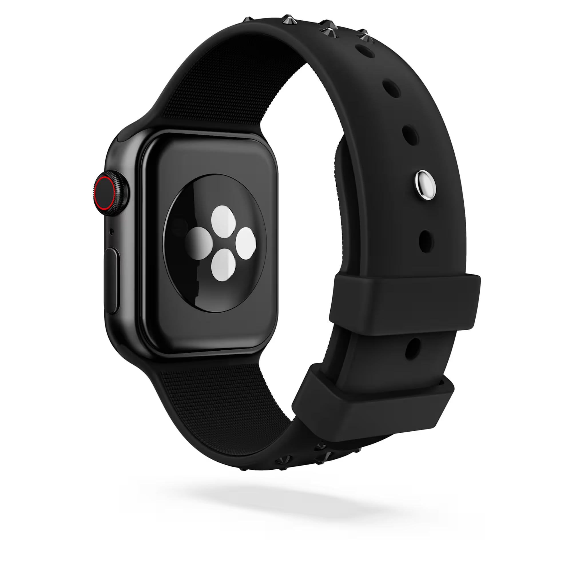 Swarovski Bracelet de montre compatible avec Apple Watch, en silicone avec surpiqûres, acier inoxydable (noir)