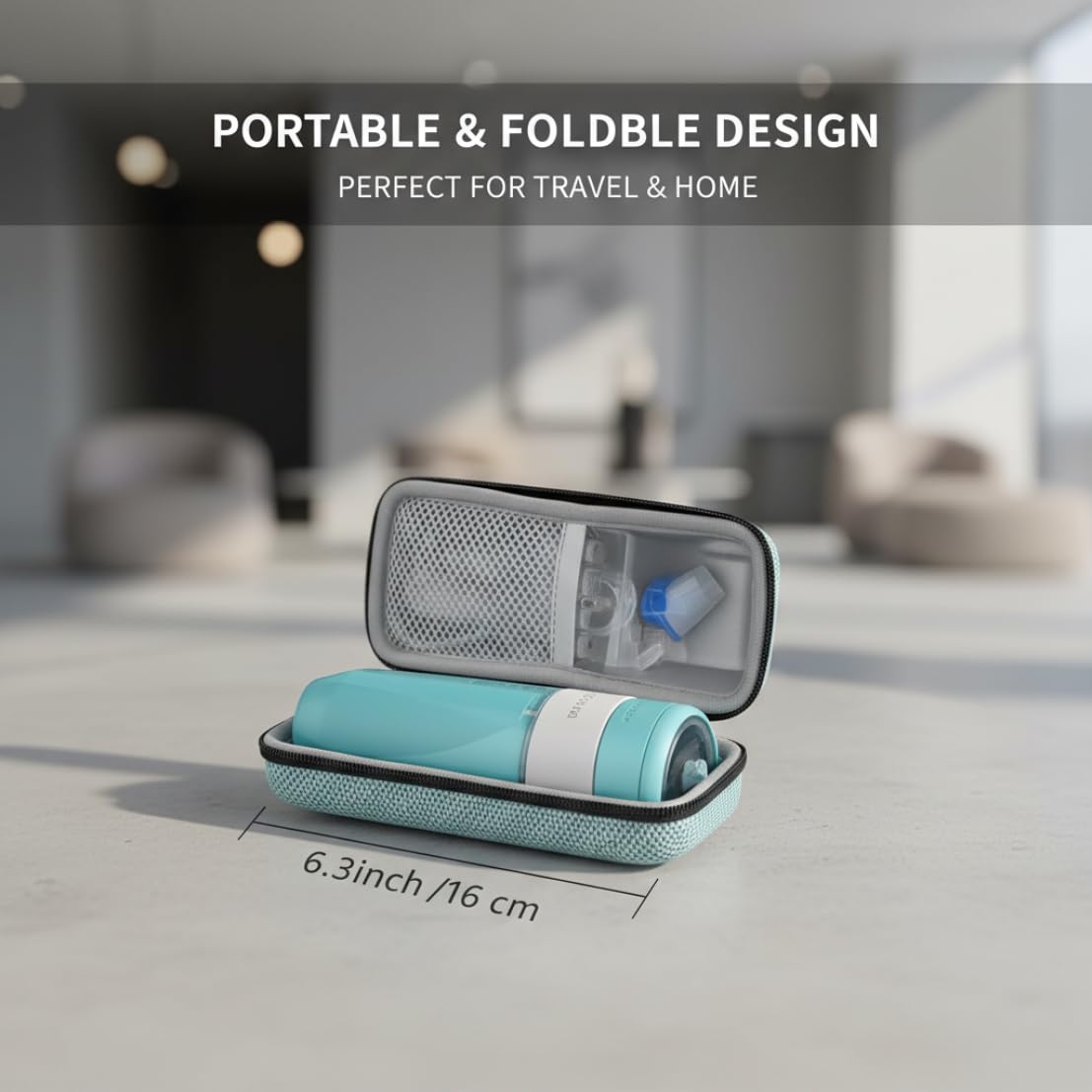 Flosser de agua inalámbrico - Irrigador oral recargable azul portátil con estuche de viaje, IPX7 impermeable 4 modos 5 boquillas para viajes a casa