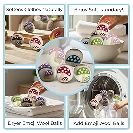 Ezhippie Quality Wool Dryer Balls - 6 XL Mushroom Pack - 1000+ Loads - Pure Organic Wool - Reusable Natural Fabric Softener Perfect with Essential Oils, Reduce Clothing Static and Wrinkles