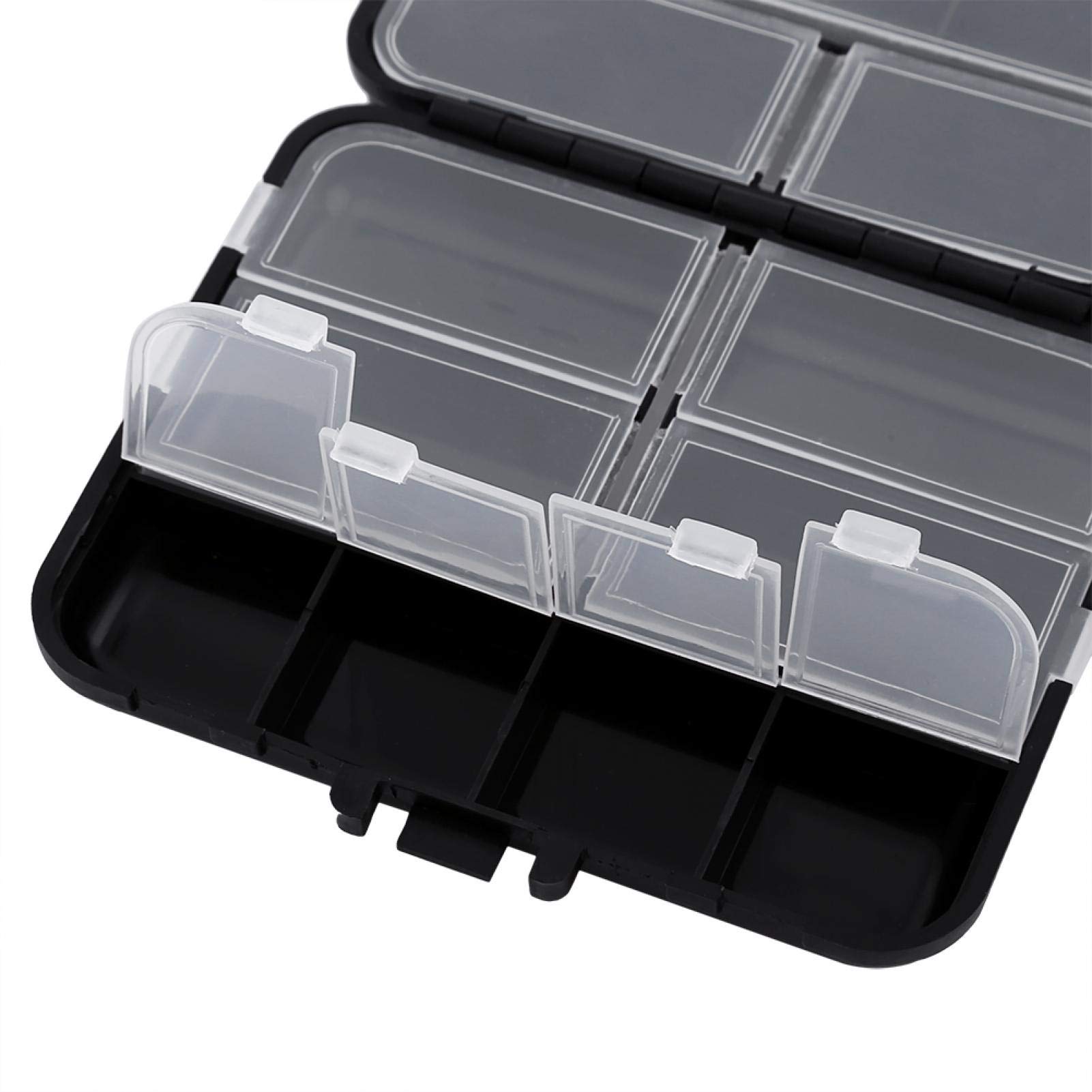 Cajas de aparejos de pesca, caja de almacenamiento de cebo de plástico, con 26 compartimentos individuales, caja de almacenamiento de cebo de plástico negro portátil