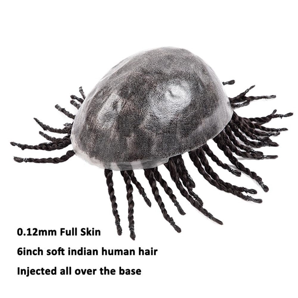 Peruki męskie Proteza włosów dla mężczyzn 6" Twist Crochet Braids Wstrzykiwana pełna skóra ludzkich włosów Tupet dredów Peruka syntetyczna naturalna i puszysta(4#,6x9)