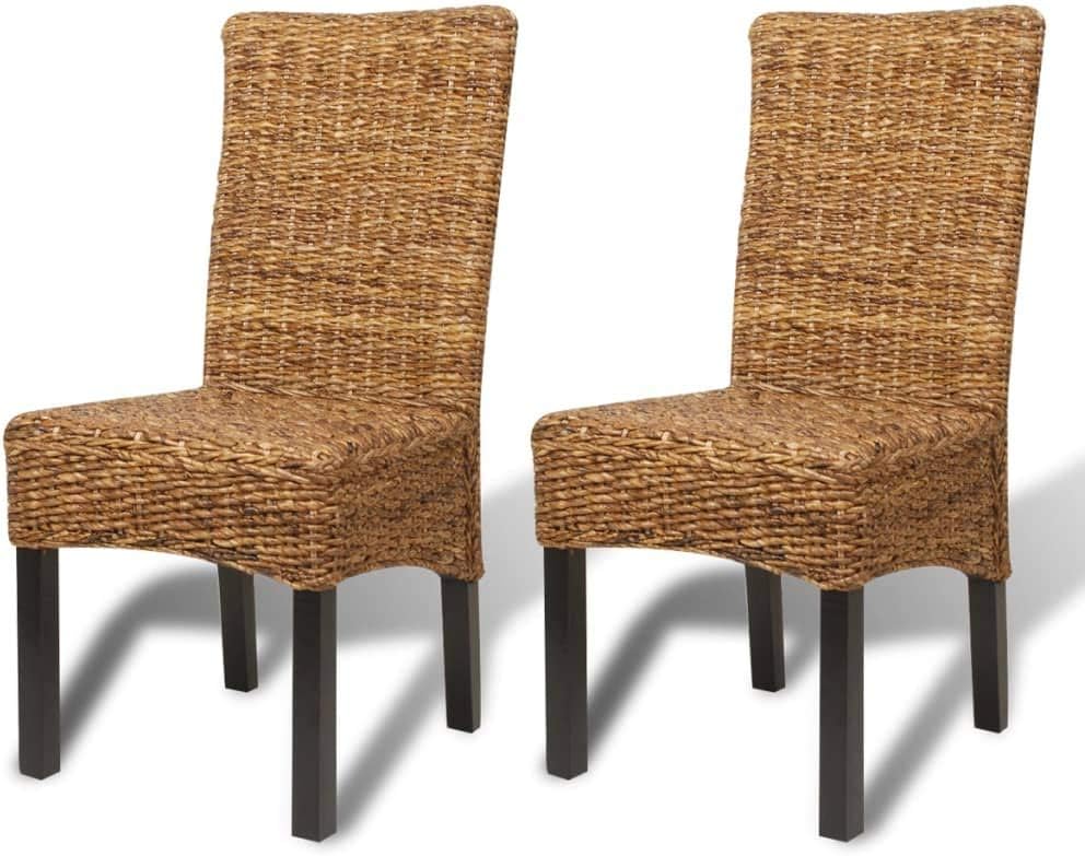 vidaXL Set of 2 Handmade Abaca Woven Dining Chairs Solid Mango Wood Frame Rustic Farmhouse Style