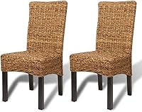 vidaXL Set of 2 Handmade Abaca Woven Dining Chairs Solid Mango Wood Frame Rustic Farmhouse Style