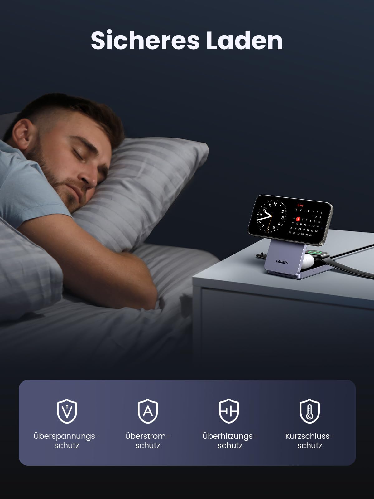 UGREEN MagFlow Qi2 15W 3-in-1 Faltbare Ladestation mit Magsafe | zertifiziert, kompatibel mit iPhone 17-12, AirPods, smartwatch, faltbare magnetische Ständer mit 30W Ladegerät und Kabel