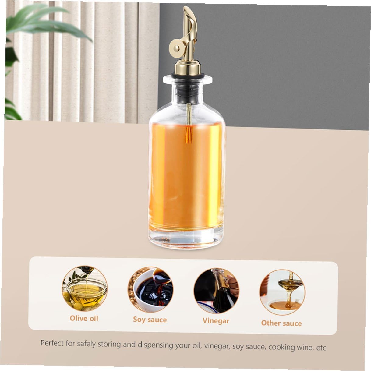 2pcs 500ml Glass Oil and Vinegar Dispenser Bottles with Automatic Opening Spout, Anti-leak Kitchen Soy Sauce and Olive Oil Pouring Bottles with Gold Finish, Suitable for Cooking
