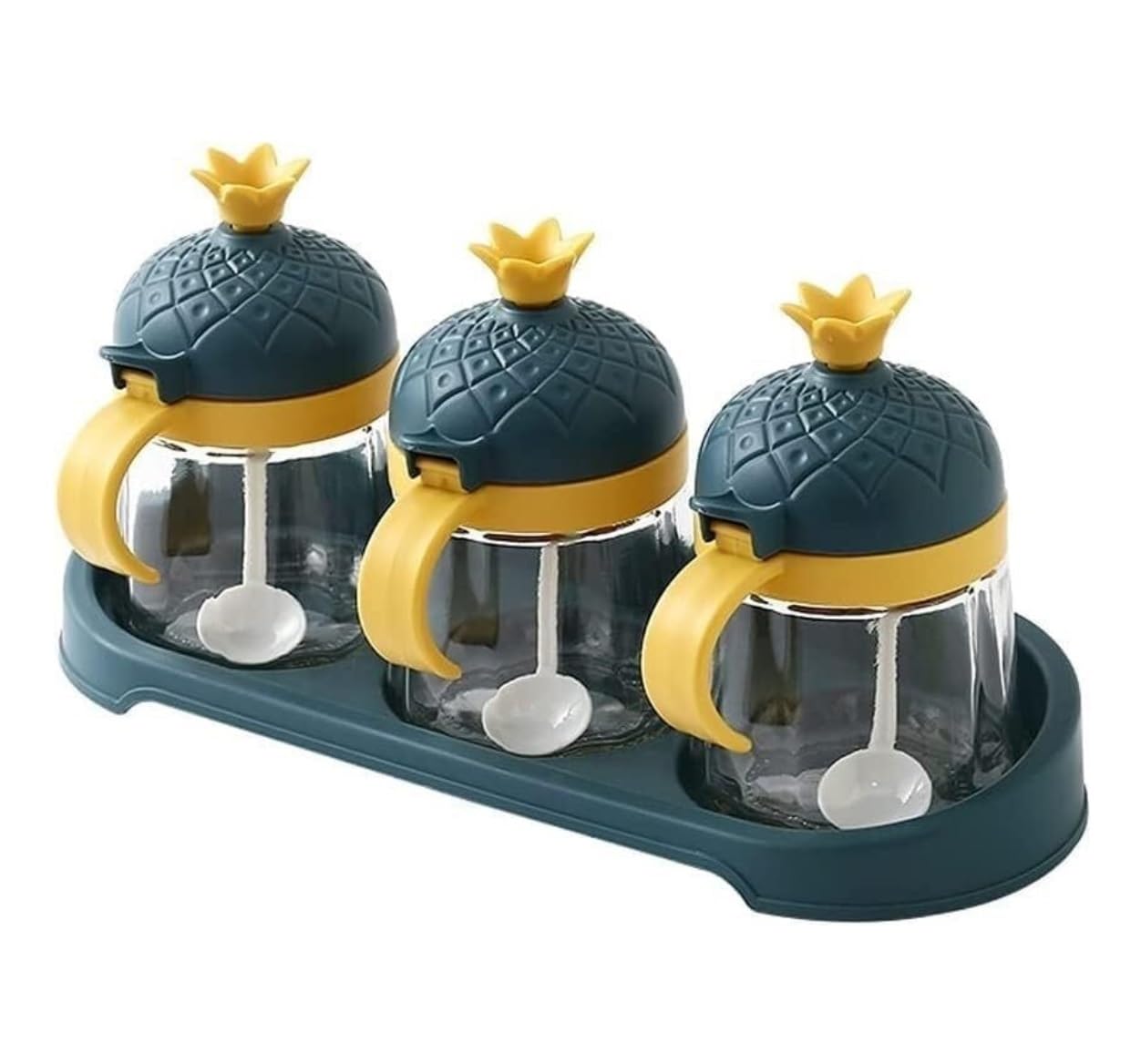 Pots à Épices Assaisonnement Box Set Ensemble De Récipients À Condiments En Verre Avec Couvercle En Plastique, Cuillère Et Plateau, Coffret D'assaisonnement, Bouteille D'assaisonnement Transparente De