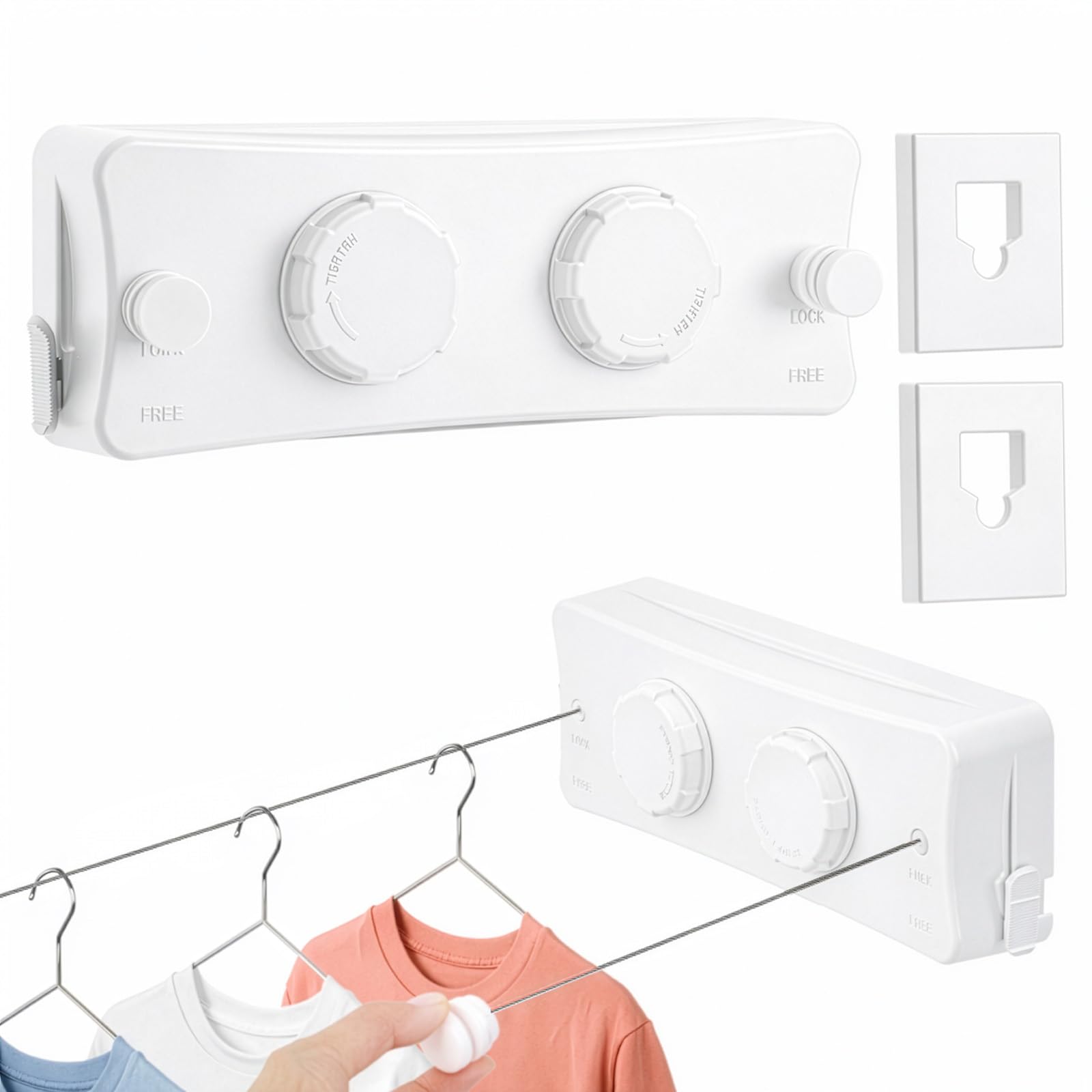 SUNNYNEST Retractable Clothesline Double5.4M Clothesline Retractable Washing Line Wall Mounted Laundry Dryer Indoor Outdoor Laundry Drying Rope, Adjustable Tension Stainless Steel Wall (White)
