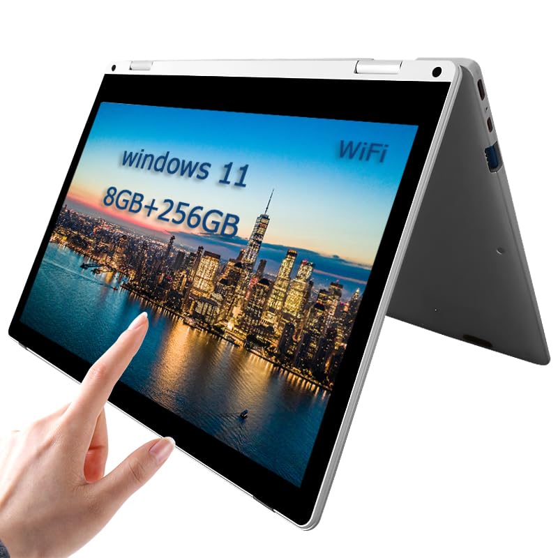 Image of 11.6 inch 2 in 1 Touchscreen Laptop, FHD 1080P Display, Intel Celeron CPU, 8GB RAM 256GB SSD, 360Convertible Flip Ultra Thin Lightweight Tablet Laptop,Webcam,Type-C,WiFi,Window s 11,Silver