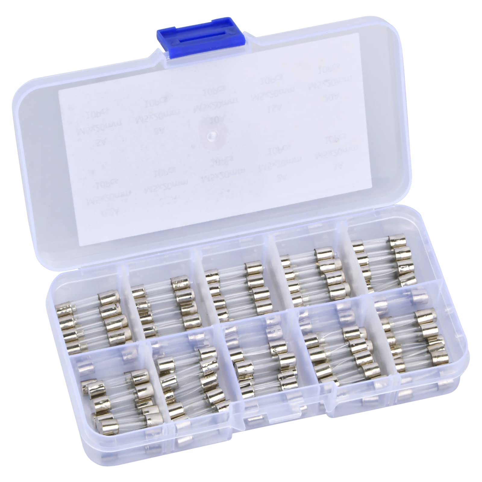 Cozlly 100pcs 10 Values Fast Blow Glass Fuse, 5 x 20mm 250V 0.2A, 0.5A, 1A, 2A, 3A, 5A, 8A, 10A, 15A, 20A Quick Blow Glass Fuse