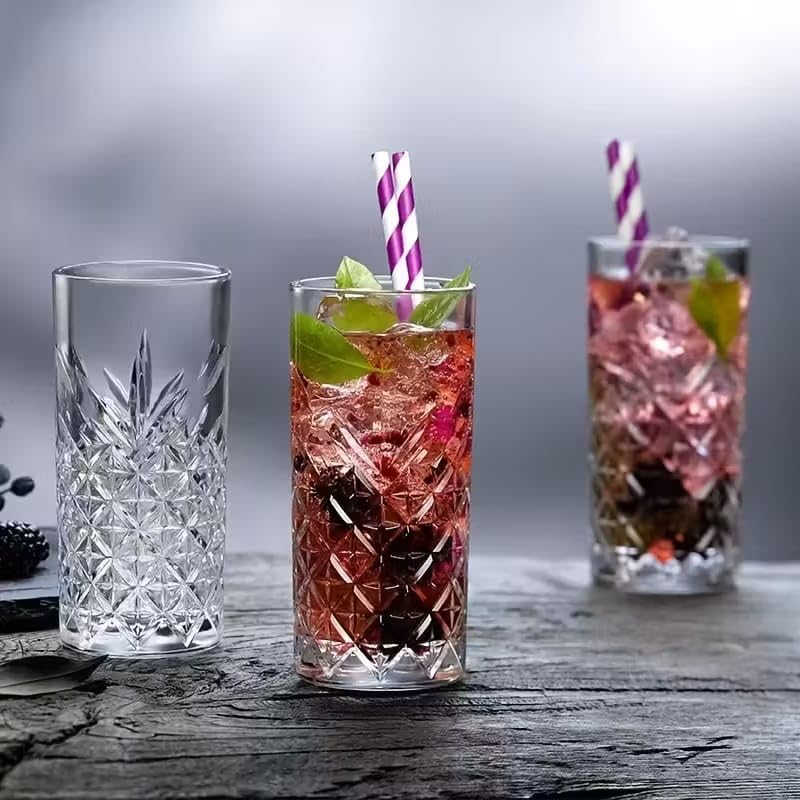 Image of PrimeWorld Premium Water & Juice 300ML Highball Glasses - Set of 6 | Lead-Free Crystal Tumblers for Water, Juice, Beer, Cocktails & Mixed Drinks | Elegant Glassware for Kitchen, Parties & Gift Use
