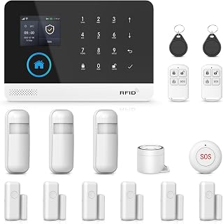 PGST Wifi Home Alarm System,2.4" Colorful Screen Home Security System,Wireless Burglar Door Alarm Kits,Motion Detectors,Remote,4G SMS/Phone Tuya APP Alerts For Home,Villa,Apartment,No Subscription Fee