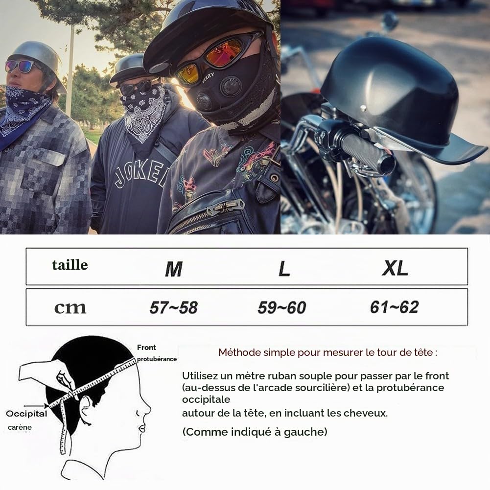 Casque de Moto Ouvert Rétro Casquette de Baseball Casque Jet Demi-Casques Hommes Femmes pour Scooter Cyclomoteur Cruiser Cap Street Jet, Approuvé par ECE, pour Hommes et Femmes