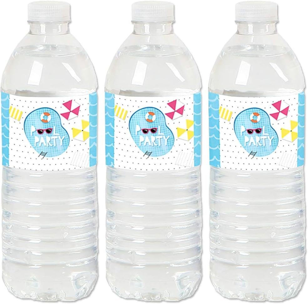Big Dot of Happiness Make a Splash - Pool Party - Summer Swimming Party or Birthday Party Water Bottle Sticker Labels - Set of 20