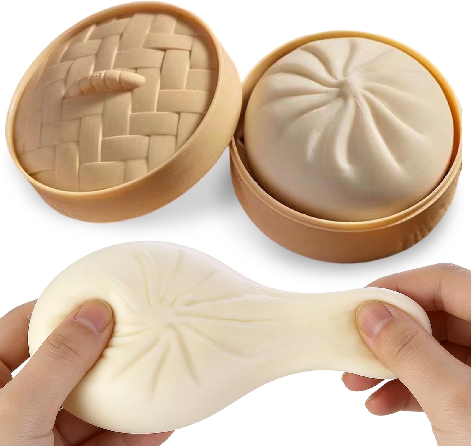 餃子ストレスボール、巨大餃子スクイーズ、ミステリー餃子スクイーズ、スチーマーボックス付き、ストレス解消、お団子を絞るおもちゃ、子供と大人、不安解消フィジェットトイ(ホワイト)