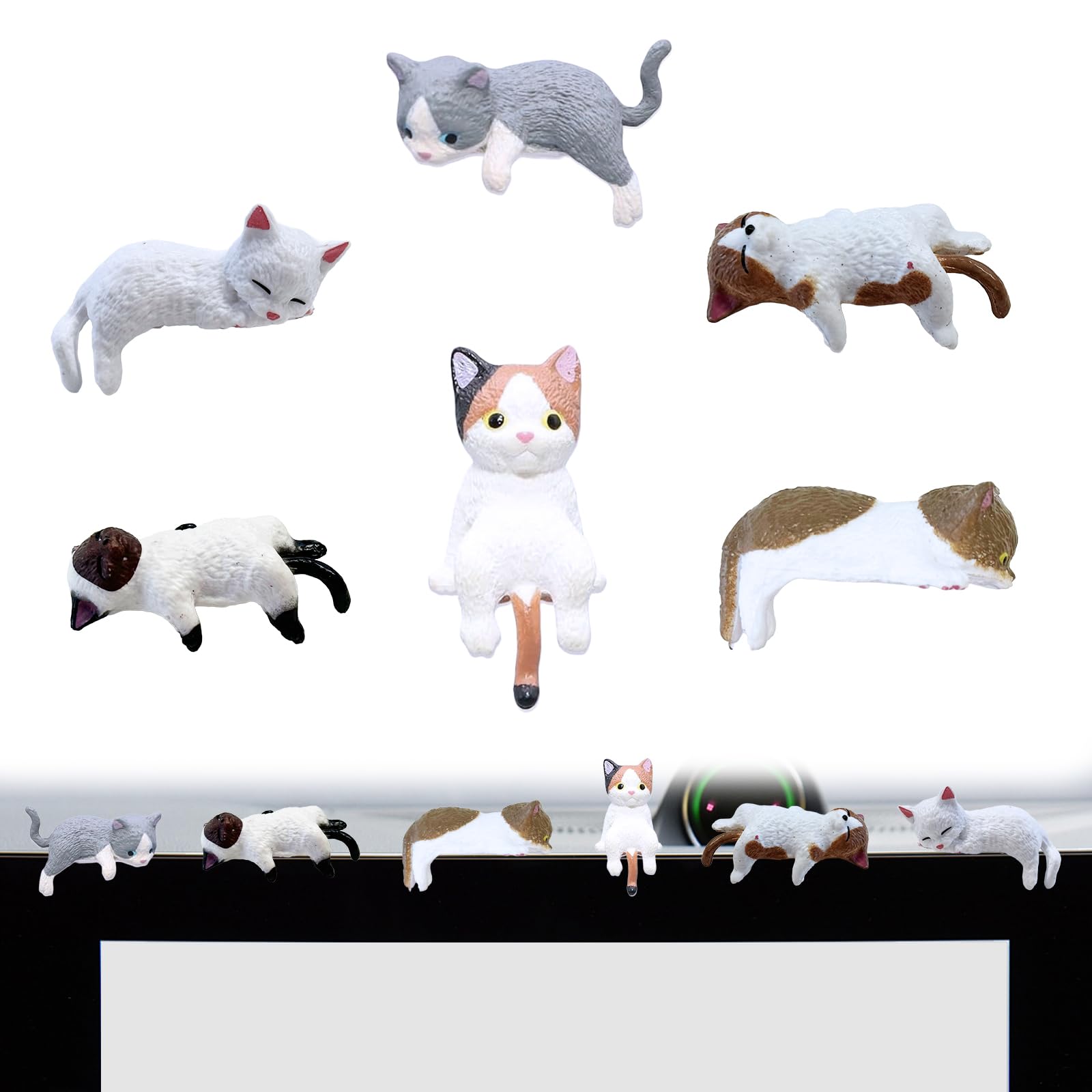 6 Mini Adornos Para Coche En Forma De Gato - Figuras De Resina Para Salpicadero O Retrovisor, Con Adhesivos