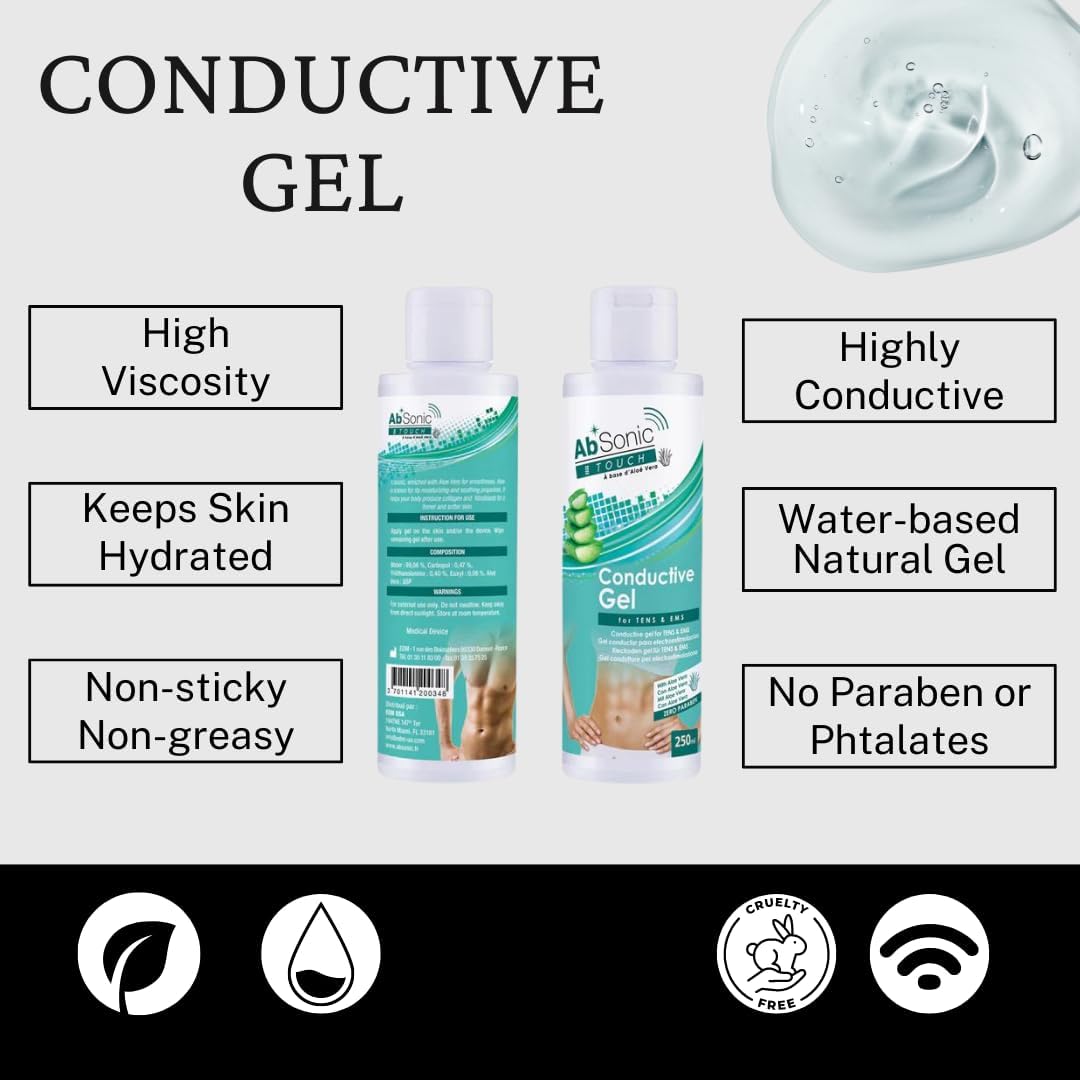 Absonic Touch with Aloe - Conductive Gel for Cavitation, Doppler, Muscle Stimulation, NuFace, Ultrasonic Devices & Microcurrent- - 2 x 250 ml (2 x 8.5 oz)