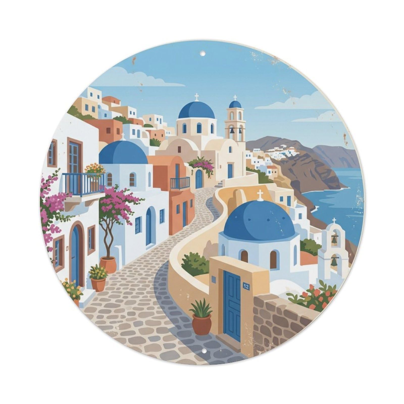 Galvaxio Style Vintage Travel Megalochori Santorini Village 1 Metal Tin Sign