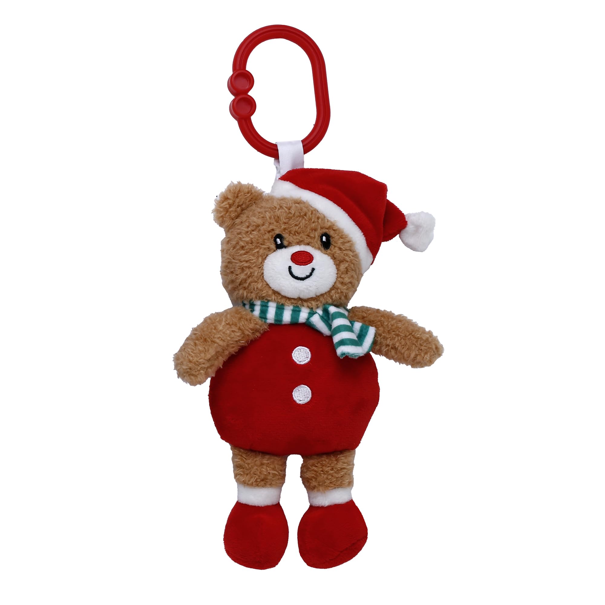 Baby Starters Magic Years Bear Chime Toy with Pull and Jiggle Vibration Feature and Travel Hook, Christmas Red, 9 inch