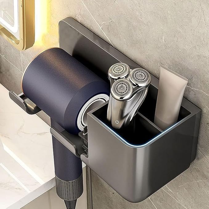 SMARAN Wall Mounted Hair Dryer Holder Stand Self-Adhesive Bathroom Hair Blow Drier Holder with Hair Care Tools Storage Organizer (1Pcs) - Image 2 thumbnail