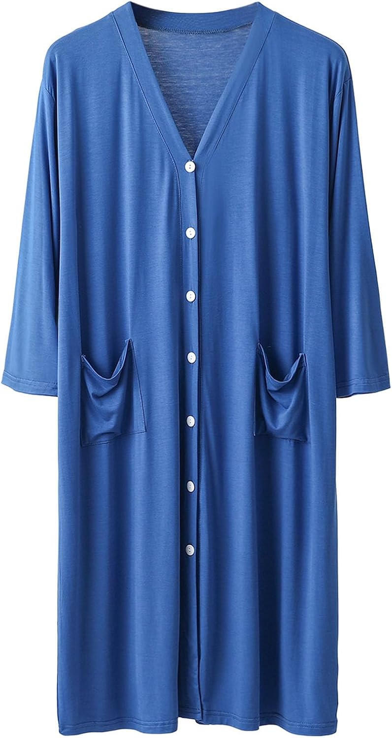 Men's Sleeping Robe Cardigan Loose Pajamas Bathrobe Nightgown Casual Style Draped Loungewear Big and Tall Pajamas