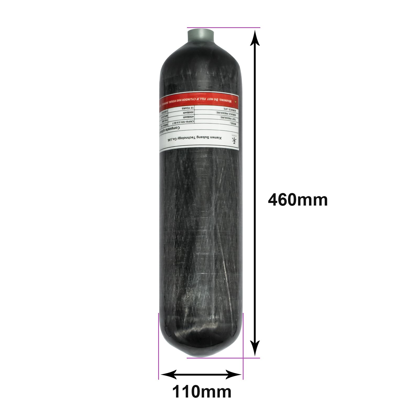 TUXING 4500Psi Pcp Air Tank,High Pressure Composite Cylinder,Carbon Fiber Air Tank 3L,CE Approved,Pcp Paintball Air Tank Diving Tank?Empty Bottle? M18*1.5