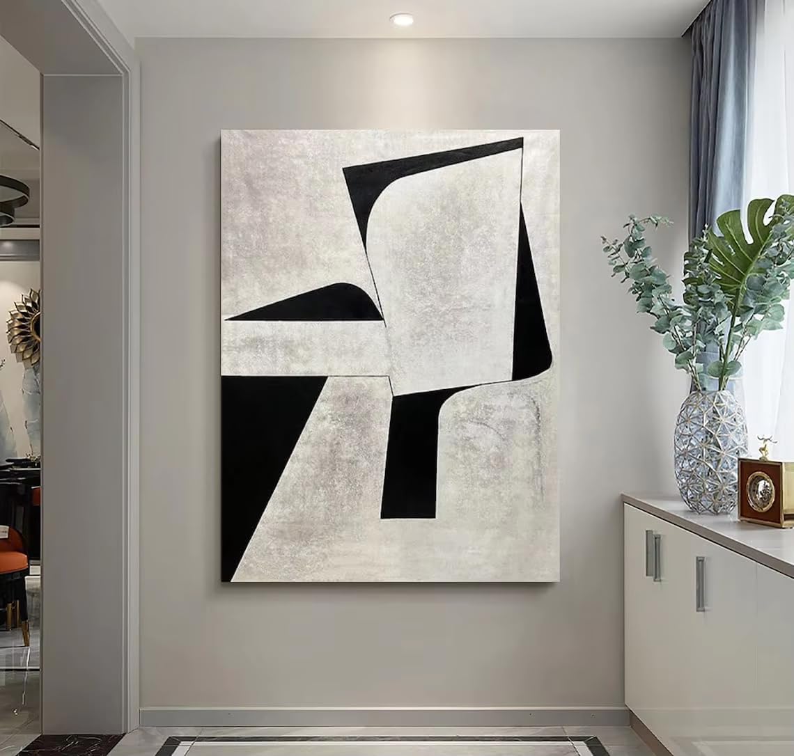 AEFOUU Canvas Wall Art Print Pictures Wall Art Black and White Abstract Painting on Canvas Textured Modern Home Decor Picture(60x80cm/24x32in/Frameless)
