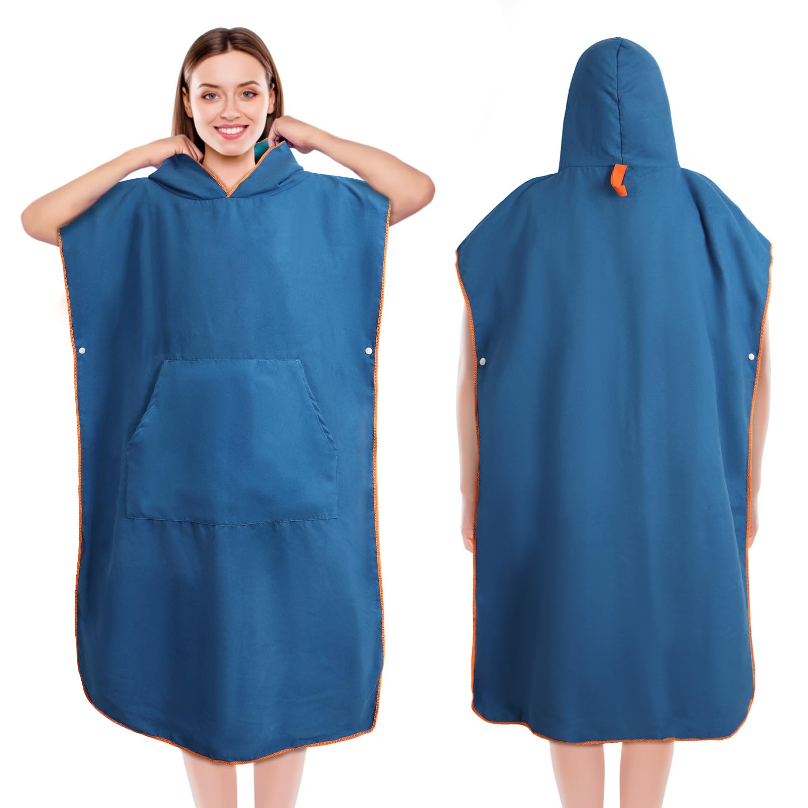 Jokisa Badeponcho Damen & Herren, Ultraleicht und Schnelltrocknend Badeponcho Erwachsene,Doppelseitige Farbe Mikrofaser Surf Poncho auch als Umkleidehilfe Strand (Blau-grün, Medium)