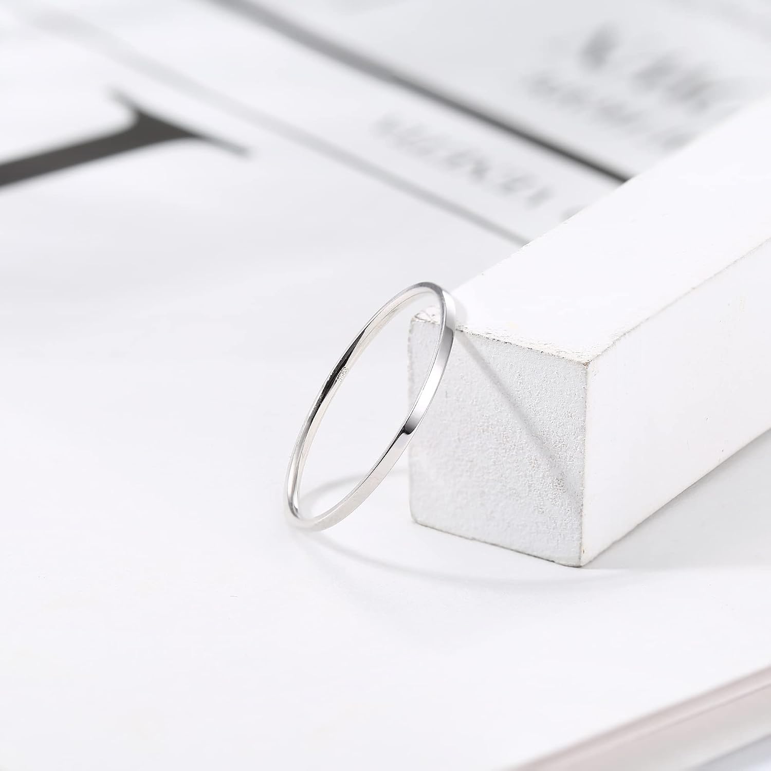 MILACOLATO S925 Sterling Silver Rings for Women Men 18K White Gold Plated Stackable Statement Thin Plain Thumb Ring High Polished Wedding Band Ring Comfort Fit Size 4 to 12, 1mm 2mm 3mm 4mm 6mm